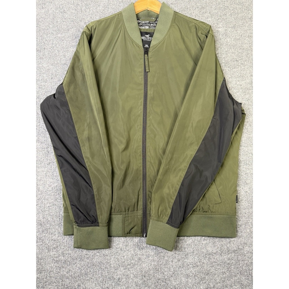 Hollister California Bomber Jacket Men's XXL Green Black Colorblock Zip Up